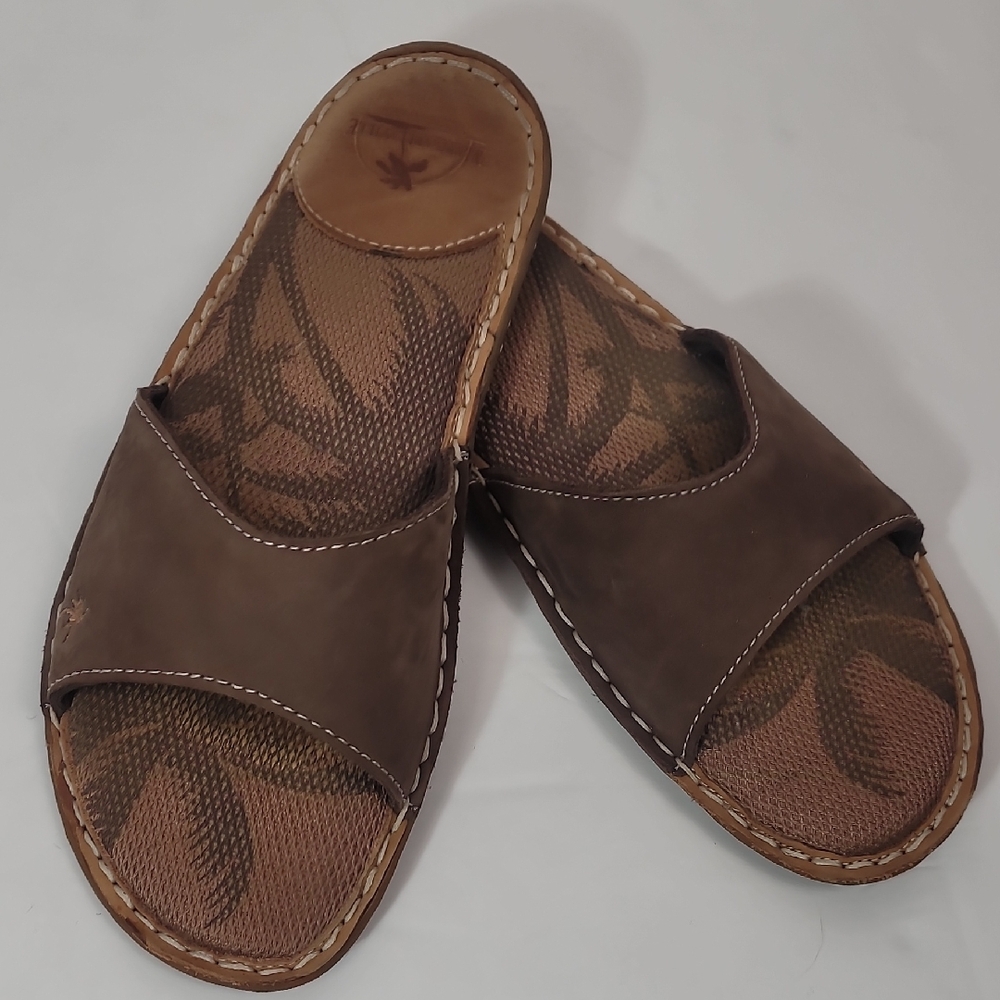 Margaritaville Negril Tan Brown Leather Slide Sandals